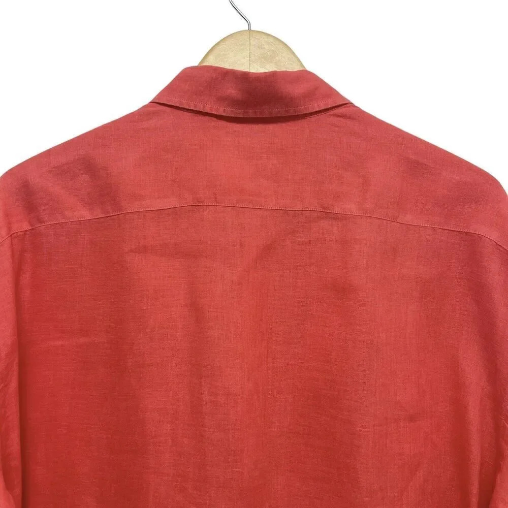 FEDELI Men’s Button Down Linen Shirt Long Sleeve Summer Shirt Coral Size 45 XL - Picture 8 of 11